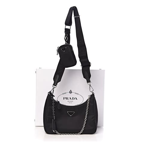 prada re-edition 2005 nylon shoulder bag black|prada re edition ruched.